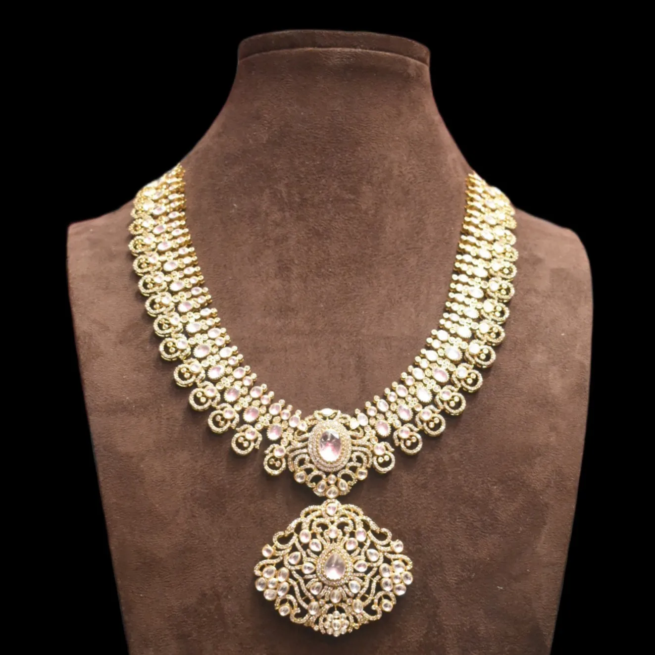 "Radiant Elegance: The Asp Fashion Kundan Long Necklace Set"