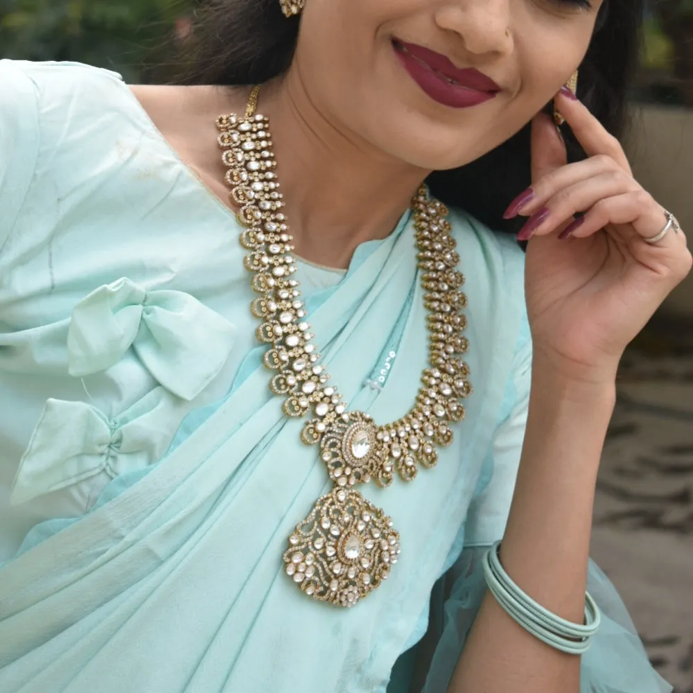 "Radiant Elegance: The Asp Fashion Kundan Long Necklace Set"