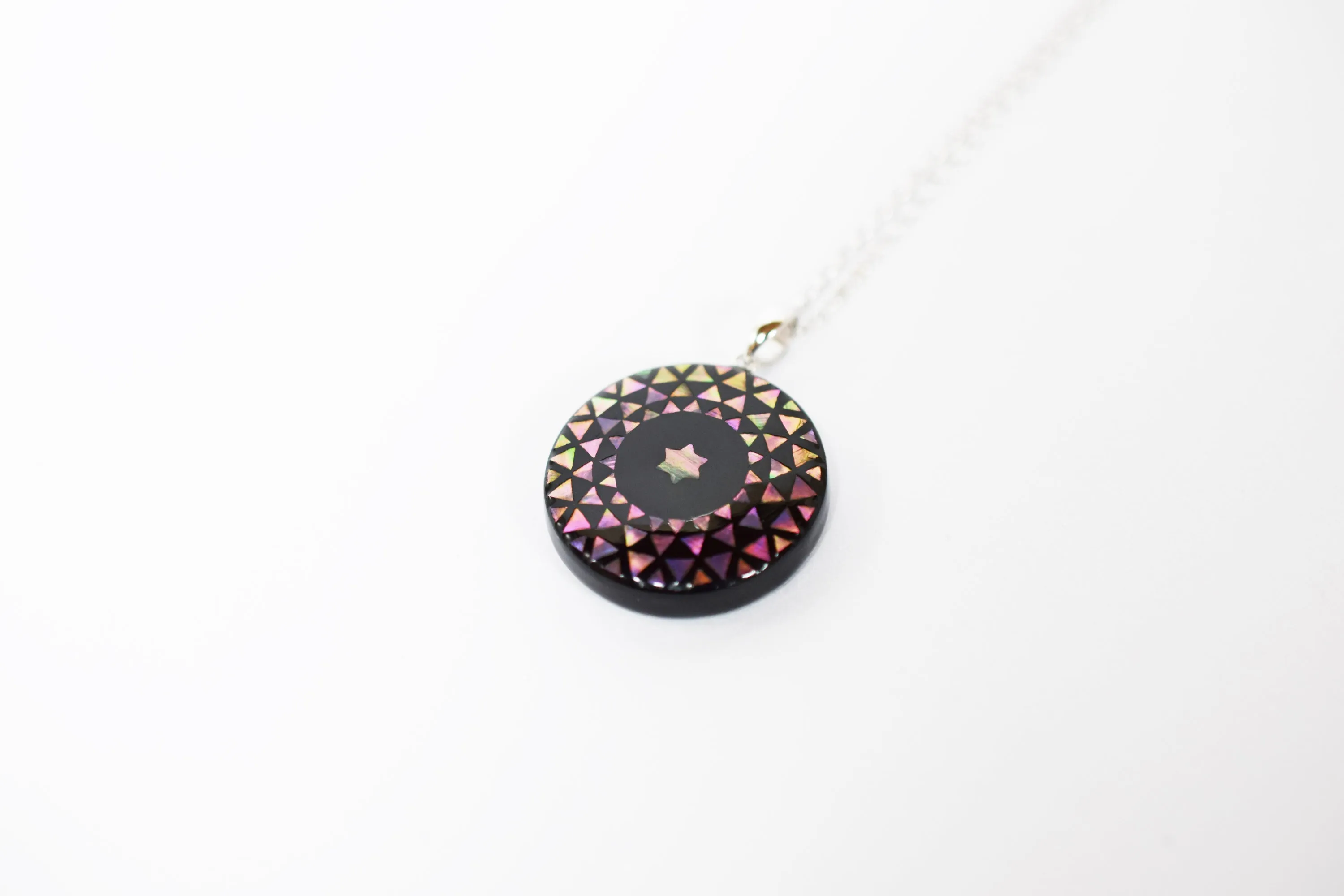 Raden Pendant Necklace - Geometry / Pink Color / Small Size-, Japanese Lacquer Jewelry, Kyoto Jewelry