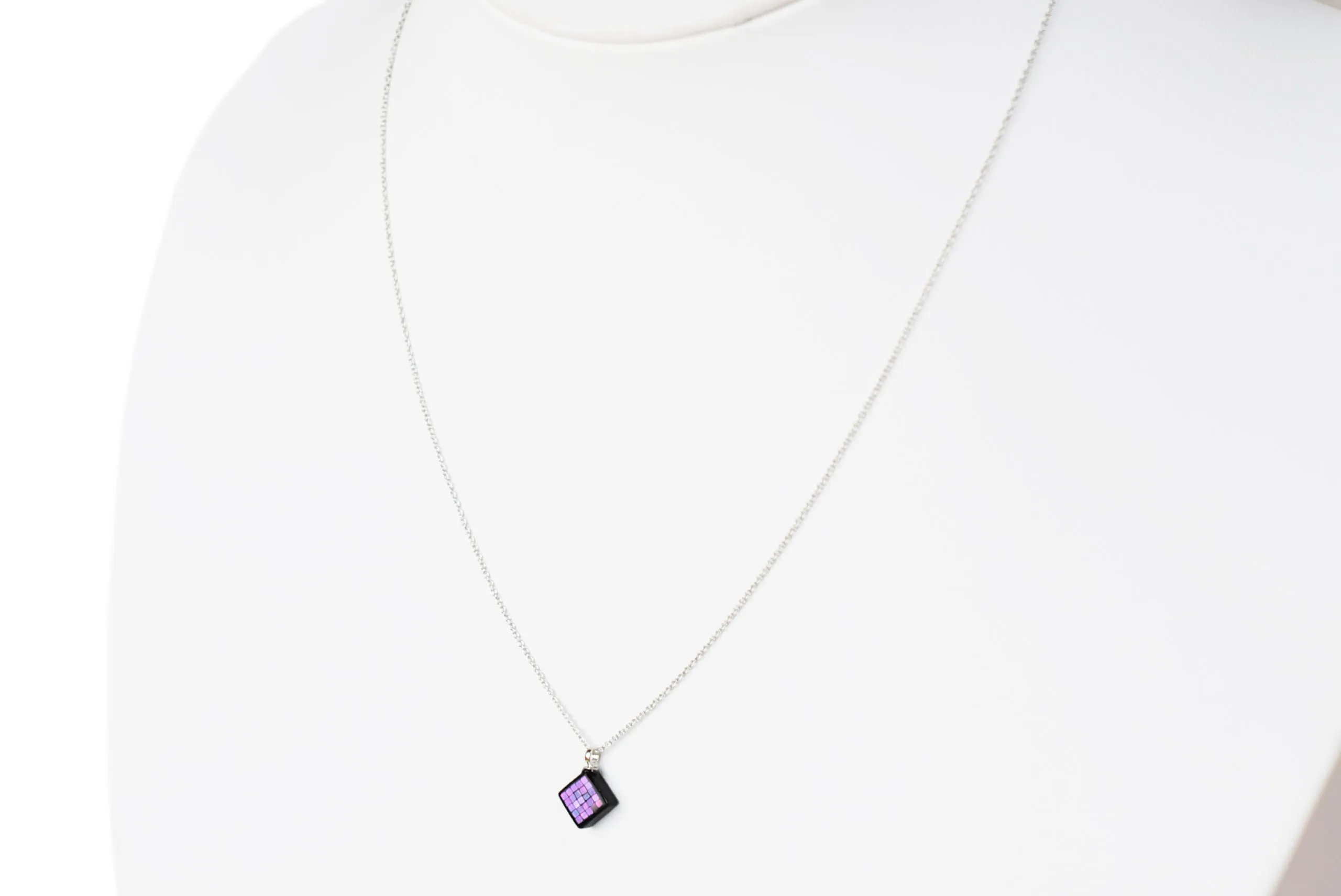 Raden Pendant Necklace - Square / Pink Color / SS Size-, Japanese Lacquer Jewelry, Kyoto Jewelry