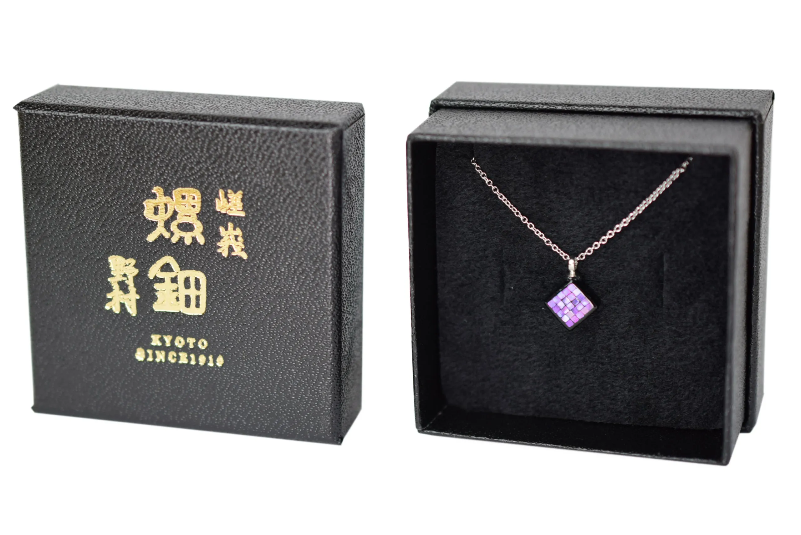 Raden Pendant Necklace - Square / Pink Color / SS Size-, Japanese Lacquer Jewelry, Kyoto Jewelry