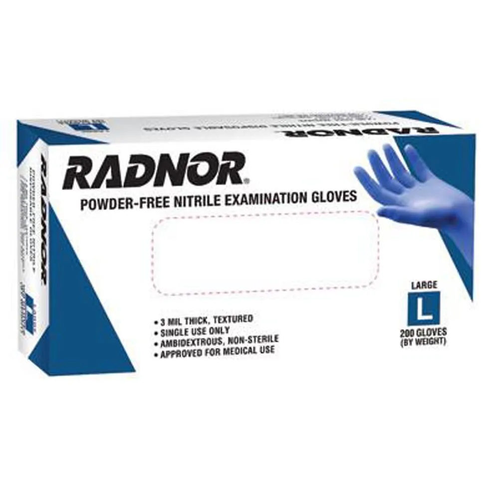 Radnor Medium Blue 9 1/2" 3 mil Medical Exam Grade Latex-Free Nitrile Ambidextrous Non-Sterile Powder-Free Disposable Gloves With Textured Finish