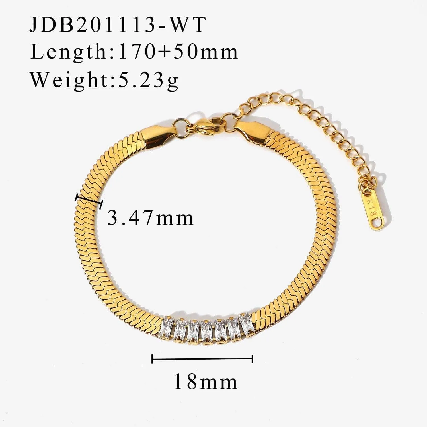 Rectangular Zircon Blade Bracelet -4 colors