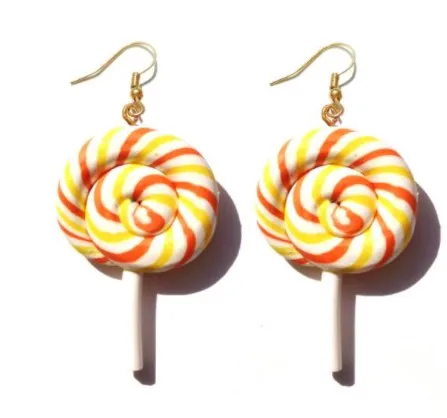 Red and Orange Swirl Lollipop Earrings | Creative Unique Colorful Rainbow Lollipop Dangle Earrings | Candy Pendant Drop Lollipop Earrings