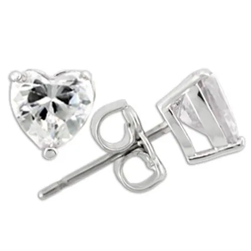 Rhodium 925 Sterling Silver Earrings with AAA Grade CZ in Clear for Women Clear Stone Color Style 0W166