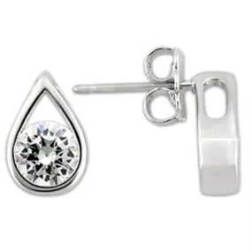 Rhodium 925 Sterling Silver Earrings with AAA Grade CZ in Clear for Women Clear Stone Color Style 0W180