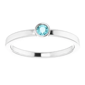 Rhodium-Plated Sterling Silver 3 mm Natural Blue Zircon Ring