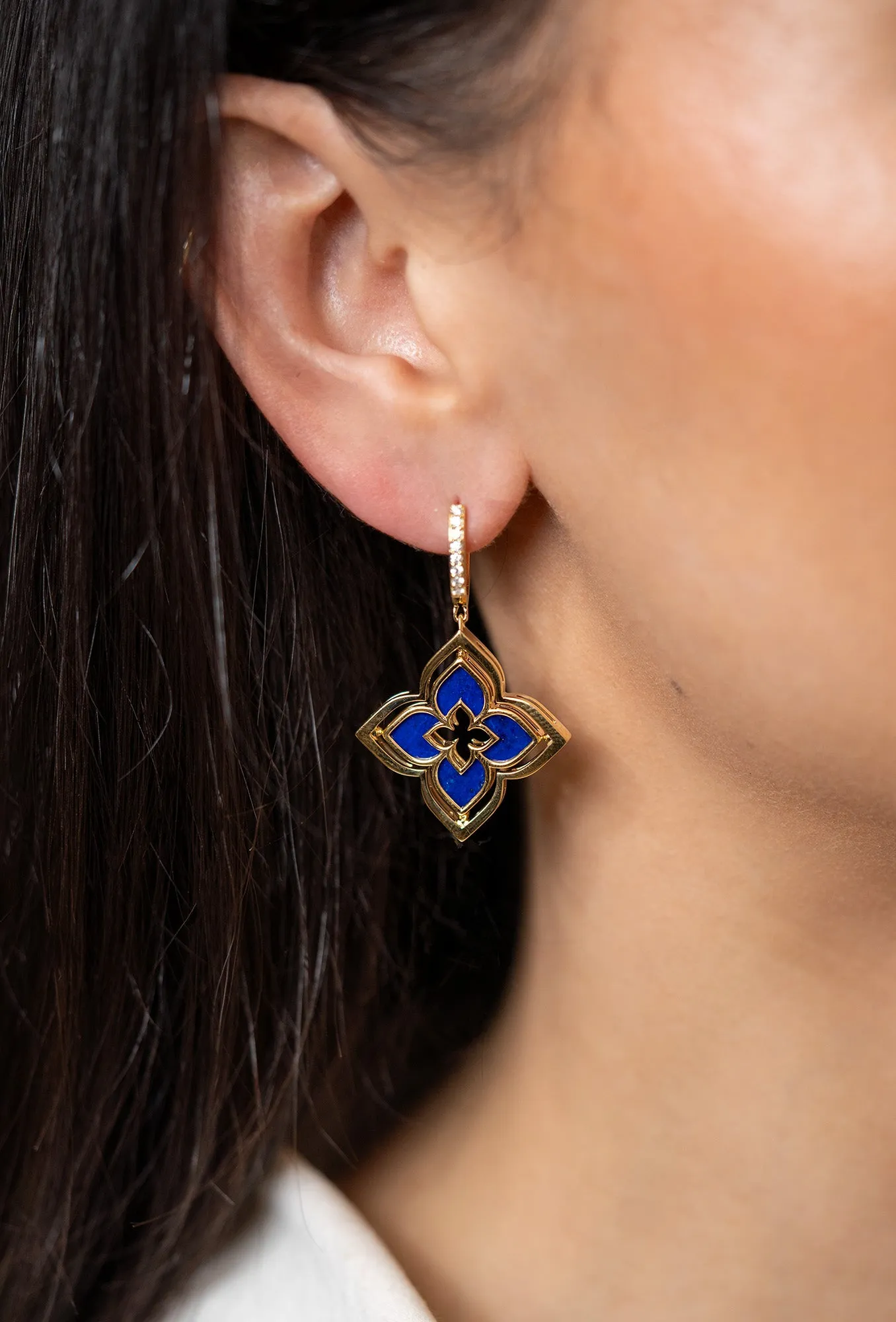 Roberto Coin Venetian Princess Pirouette Diamond & Lapis Flower Earrings