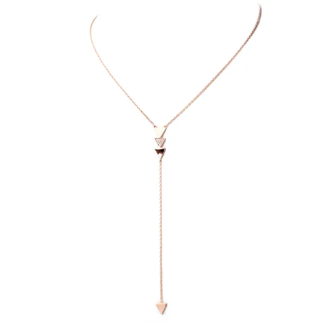 Rose Gold Cubic Zirconia Arrow Lariat Necklace