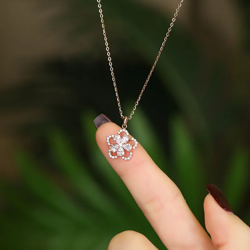 Rotating peach blossom zircon necklace for women s925 sterling silver forest style versatile clavicle chain light luxury niche pendant j