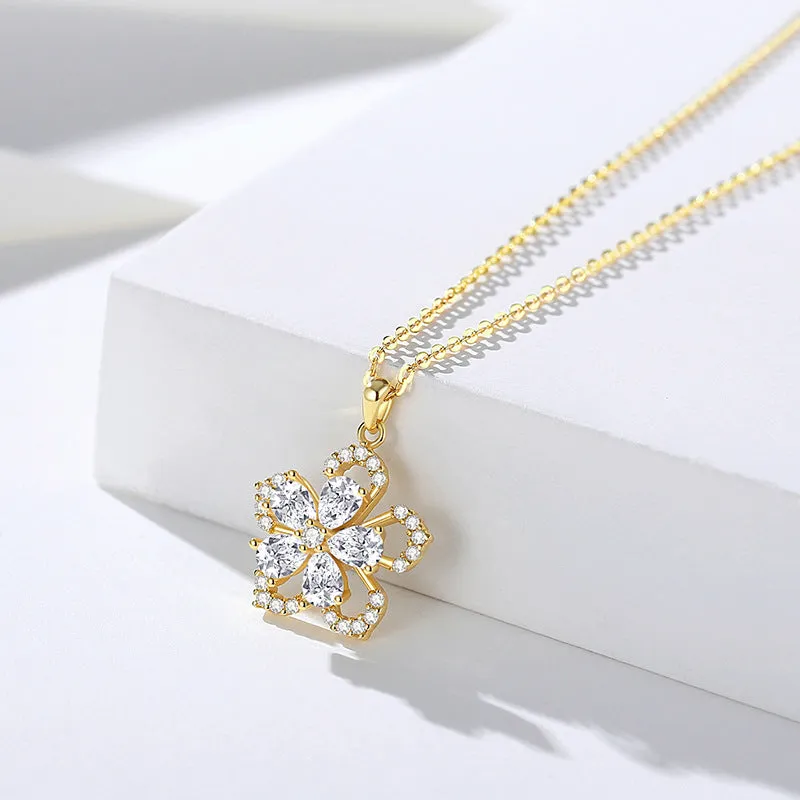 Rotating peach blossom zircon necklace for women s925 sterling silver forest style versatile clavicle chain light luxury niche pendant j