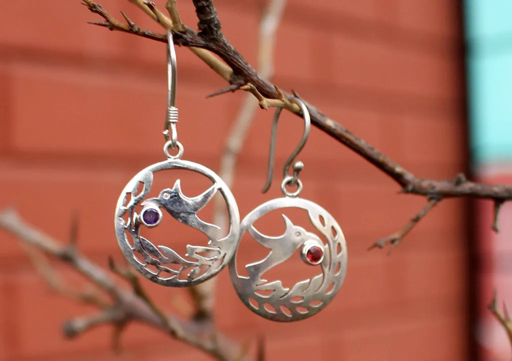 Round Silver Sterling Peace Dove Earrings