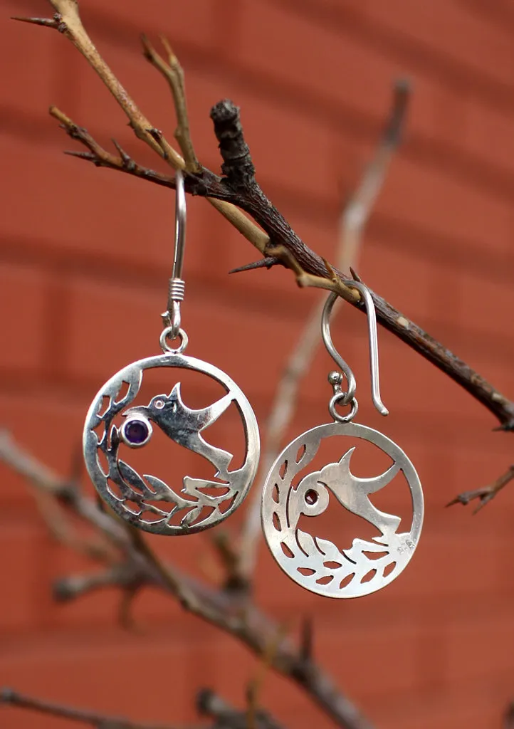 Round Silver Sterling Peace Dove Earrings