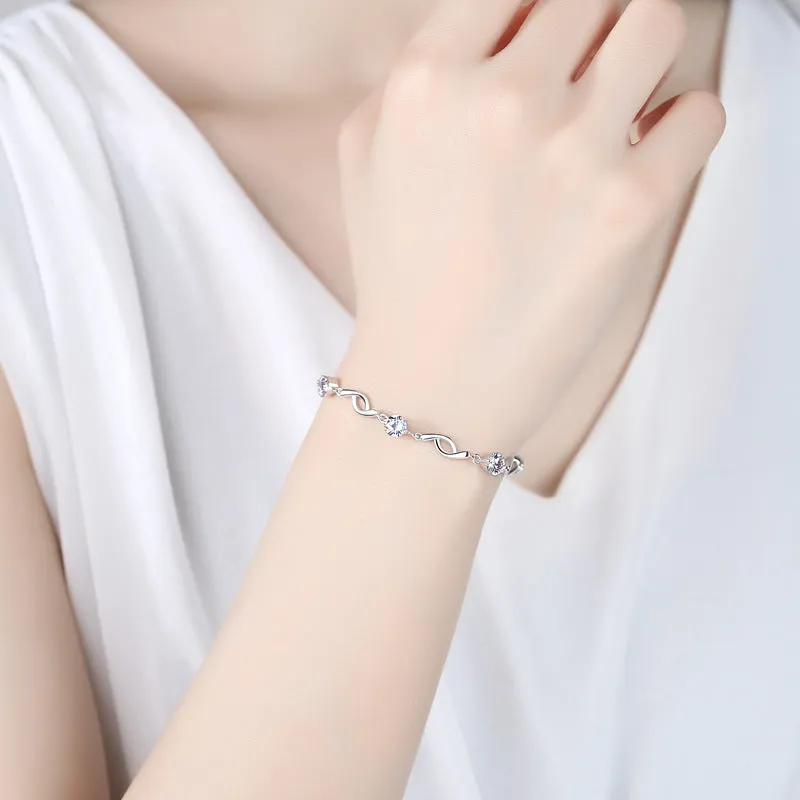 Round Zircon Beading Silver Bracelet for Women