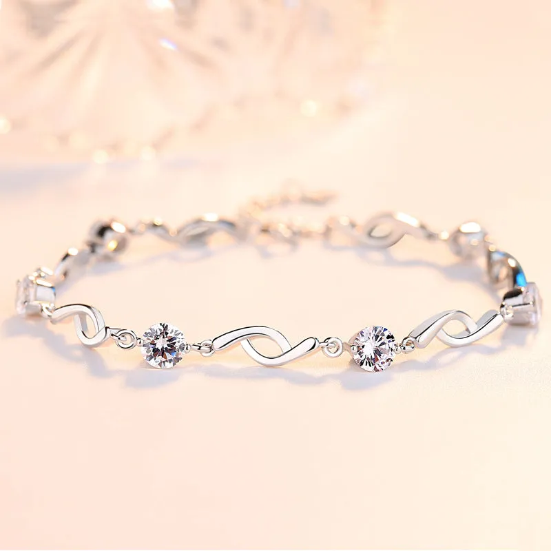 Round Zircon Beading Silver Bracelet for Women