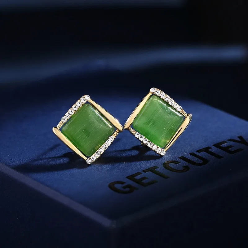 S925 silver needle fashion Korean style opal earrings trendy simple geometric buckle anti-lost earrings LYX016