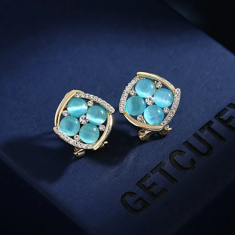 S925 silver needle fashion Korean style opal earrings trendy simple geometric buckle anti-lost earrings LYX016