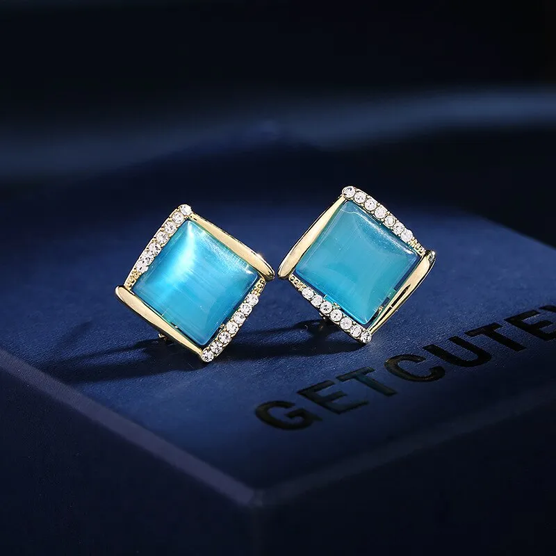 S925 silver needle fashion Korean style opal earrings trendy simple geometric buckle anti-lost earrings LYX016