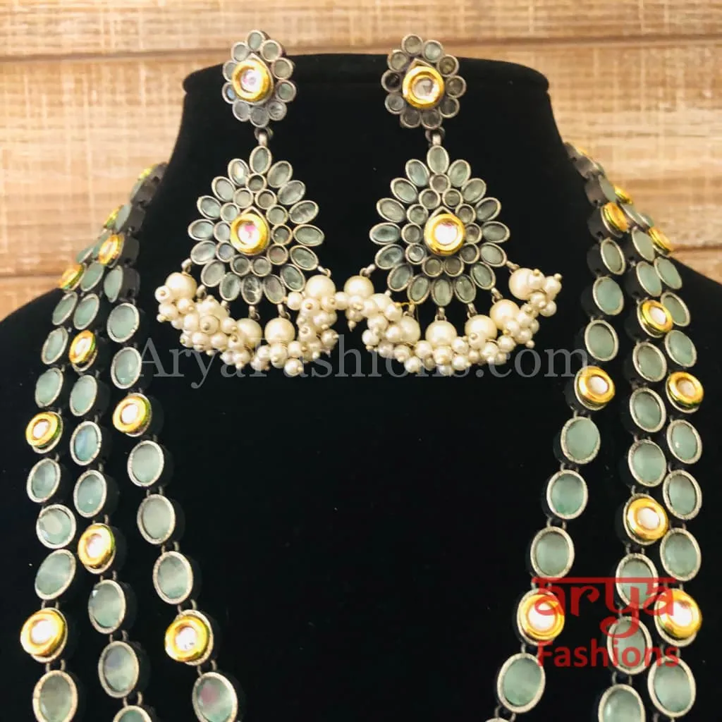 Sajal Kundan Designer Necklace with Mint Green Stones