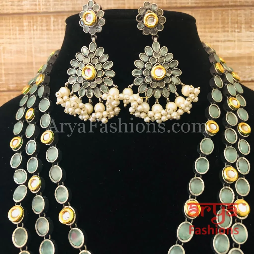 Sajal Kundan Designer Necklace with Mint Green Stones