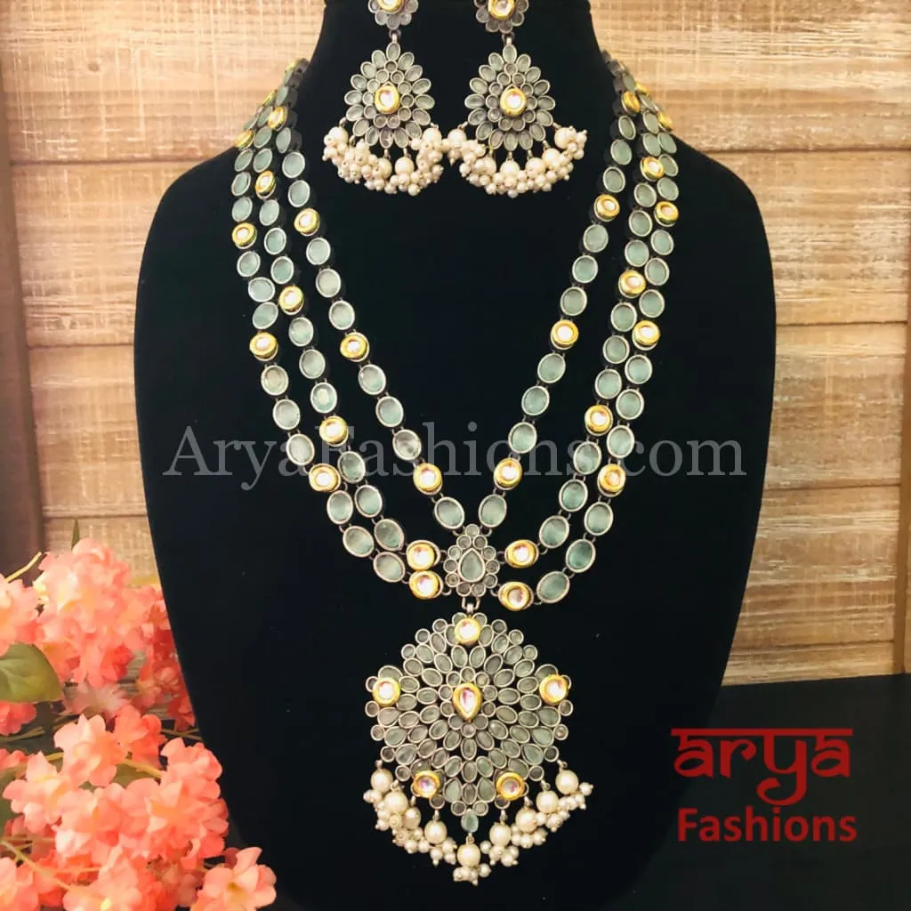 Sajal Kundan Designer Necklace with Mint Green Stones