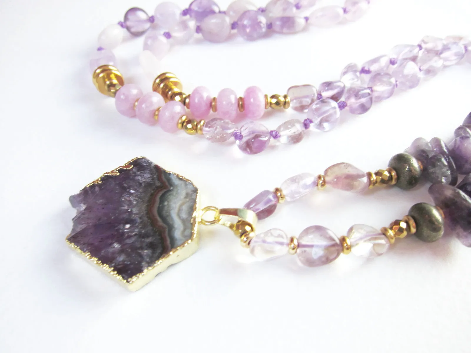 SALE - Bohemian Amethyst, Ametrine, Lavender Quartz in Amethyst Stalactite Pendant Necklace - Root Chakra