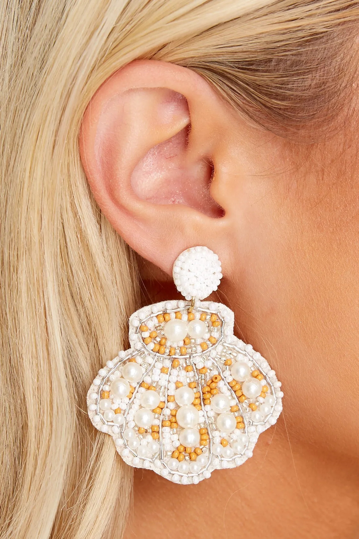 Sally Sells White Seashell Beaded Earrings