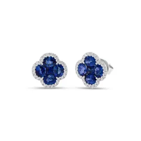 Sapphire & Diamond Flower Stud Earrings