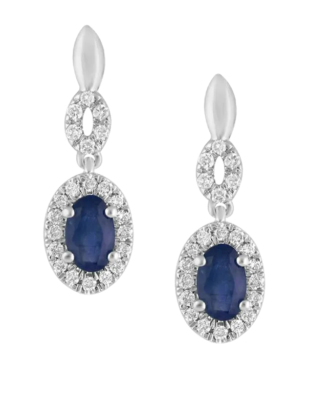 Sapphire Earrings - 14ct White Gold Sapphire & Diamond Earrings - 780121