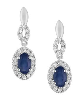 Sapphire Earrings - 14ct White Gold Sapphire & Diamond Earrings - 780121