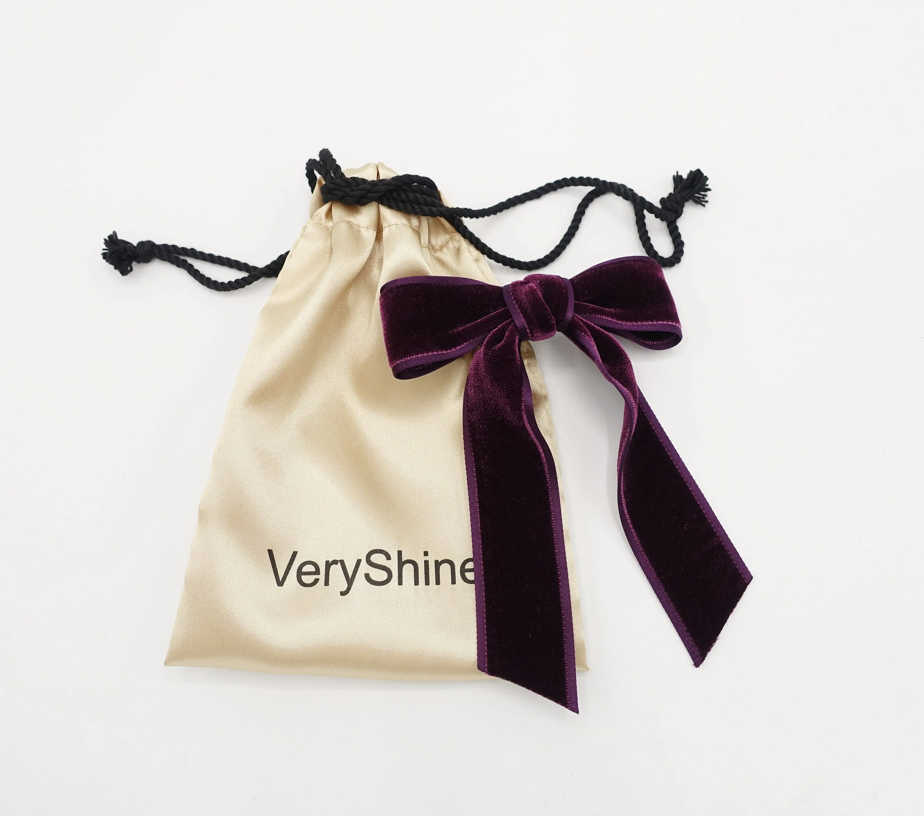 satin edge velvet hair bow in purple wine   VS-202703