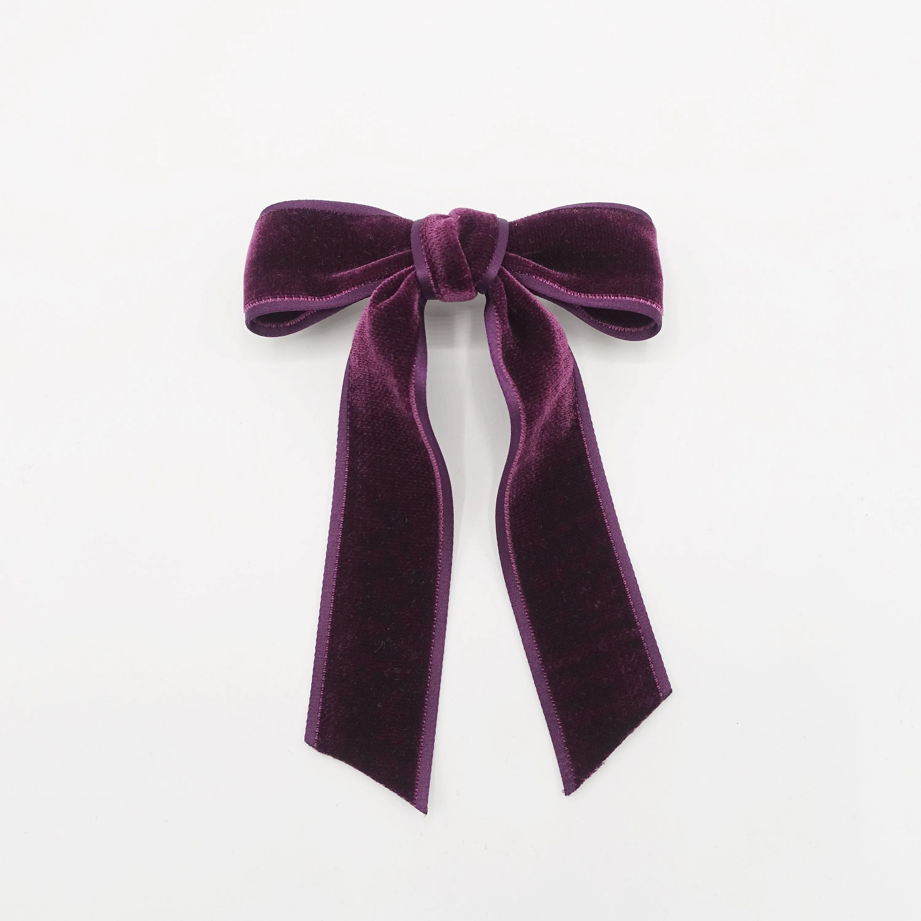 satin edge velvet hair bow in purple wine   VS-202703