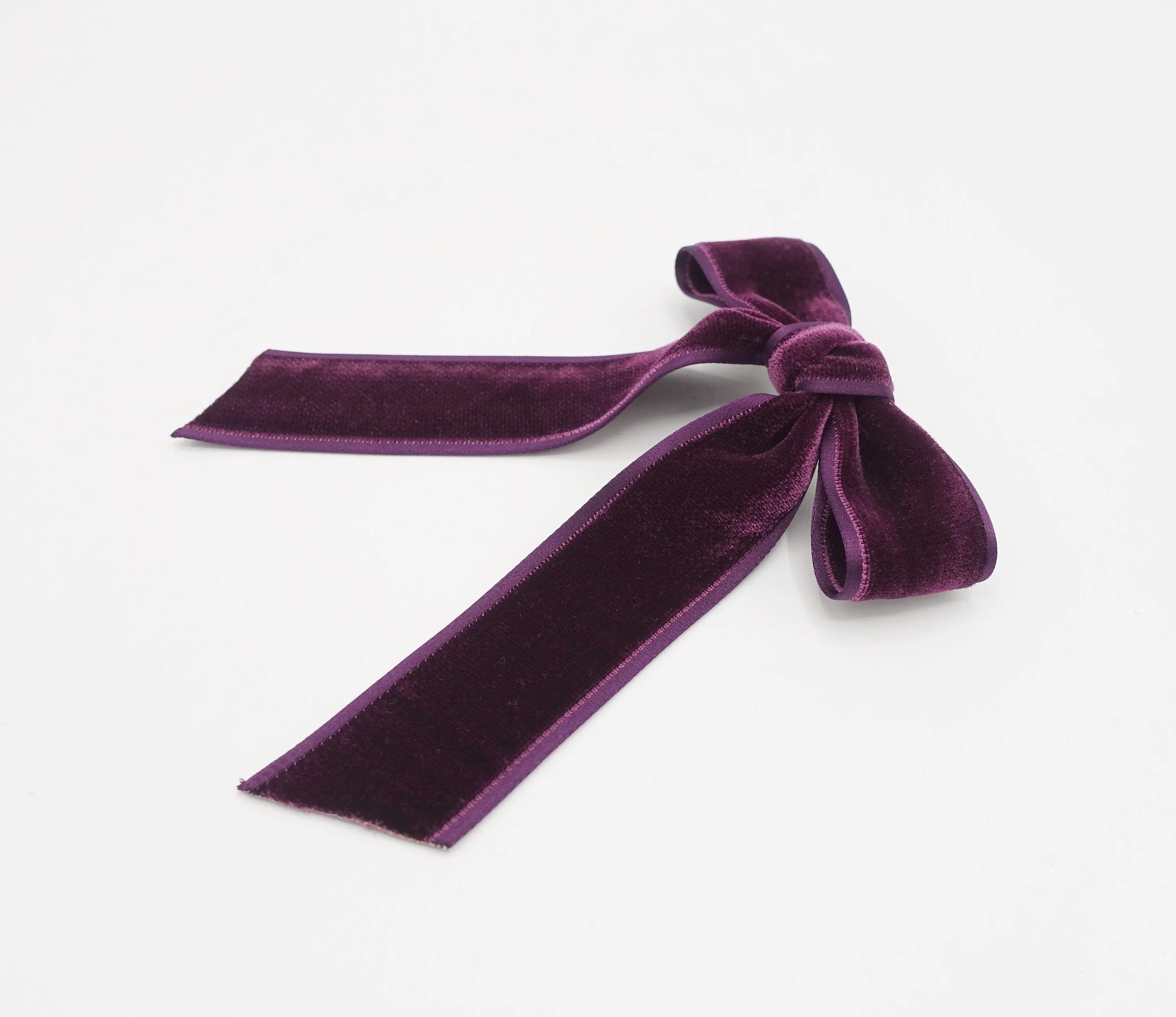 satin edge velvet hair bow in purple wine   VS-202703