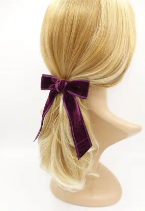 satin edge velvet hair bow in purple wine   VS-202703