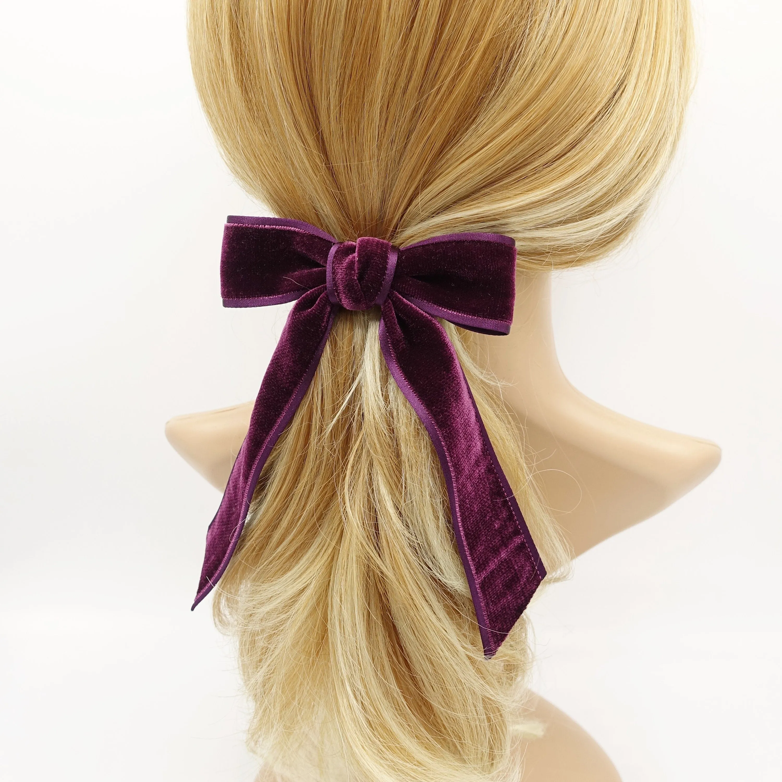 satin edge velvet hair bow in purple wine   VS-202703