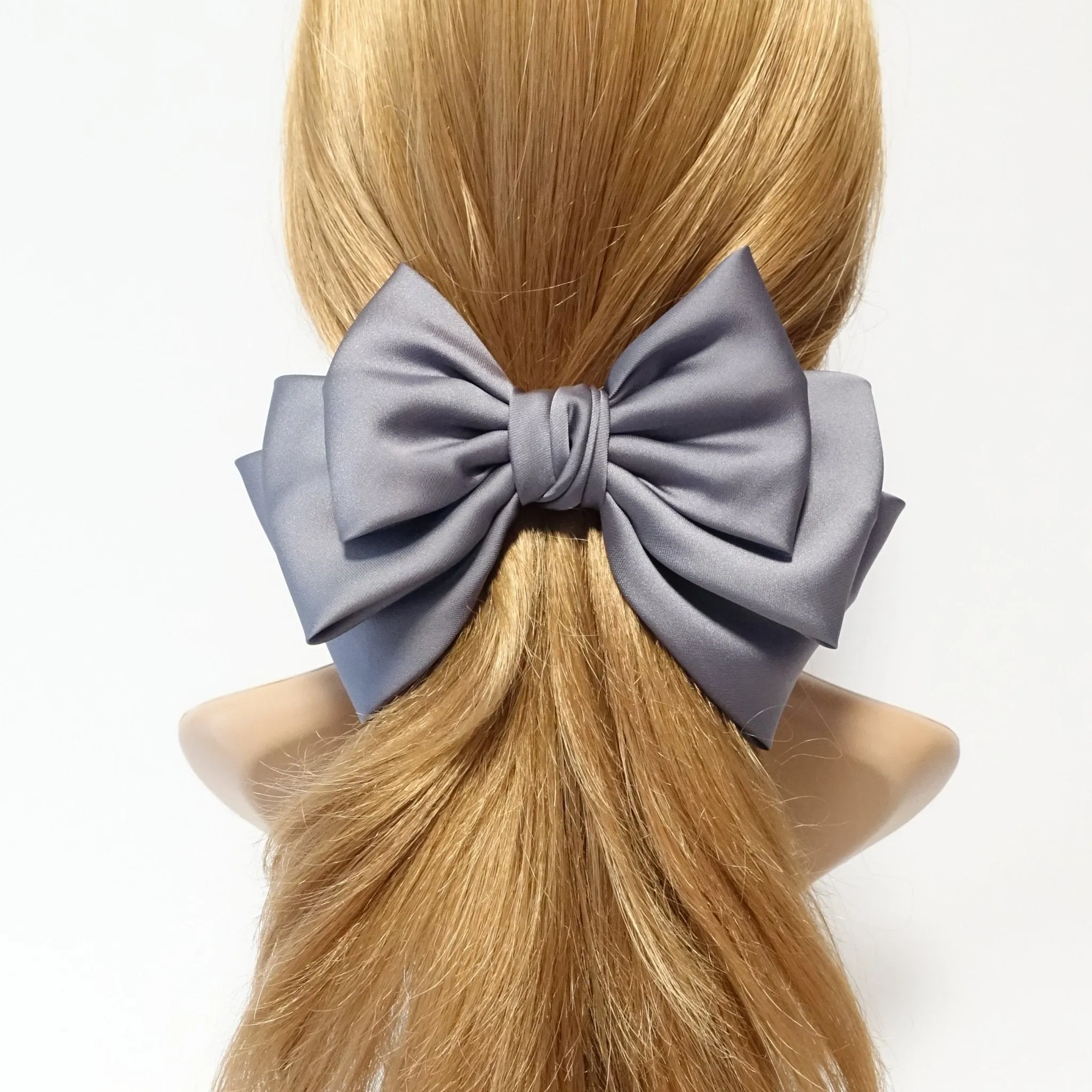 satin layered hair bow french barrette Women solid color stylish hair bow