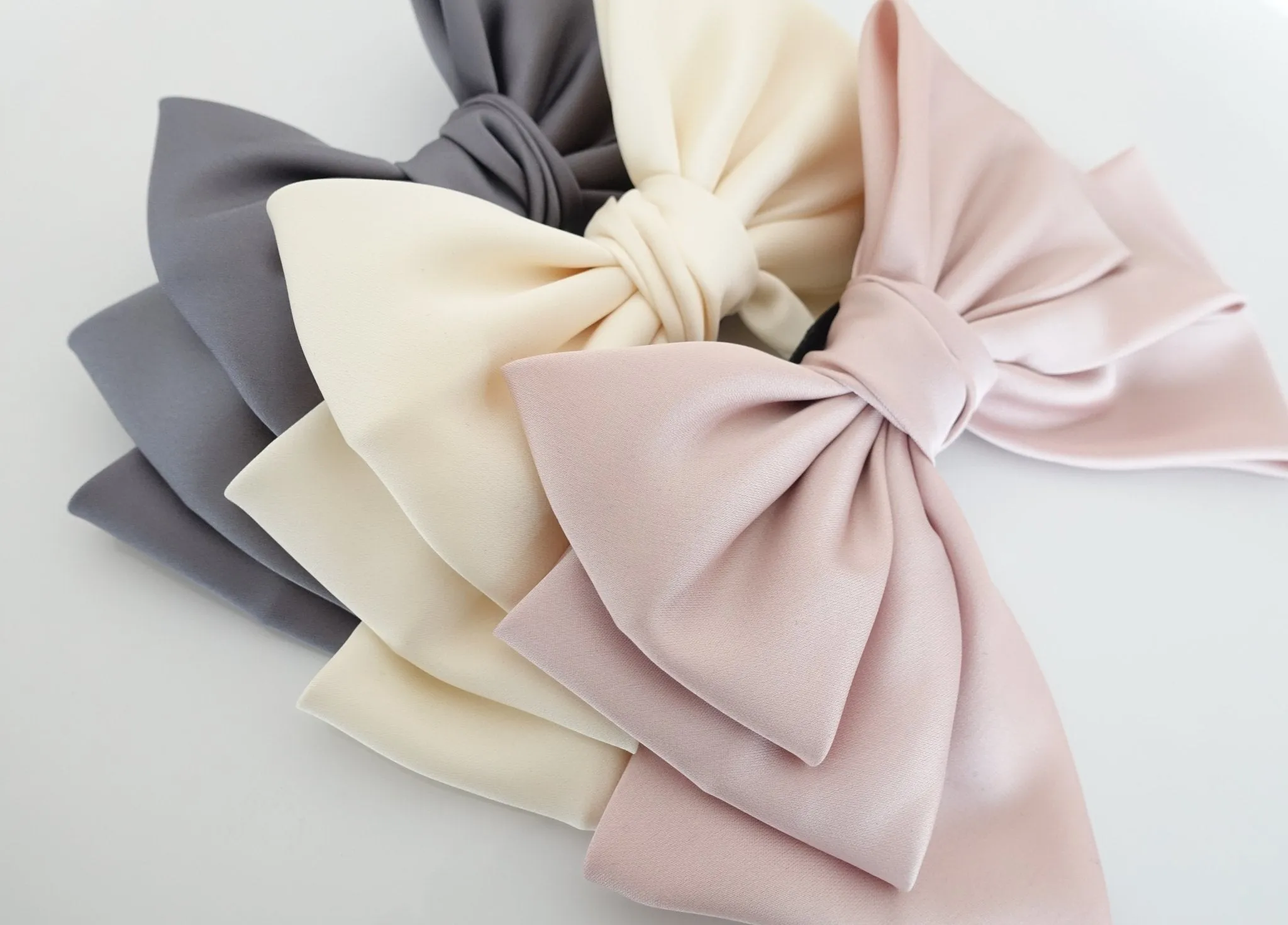 satin layered hair bow french barrette Women solid color stylish hair bow