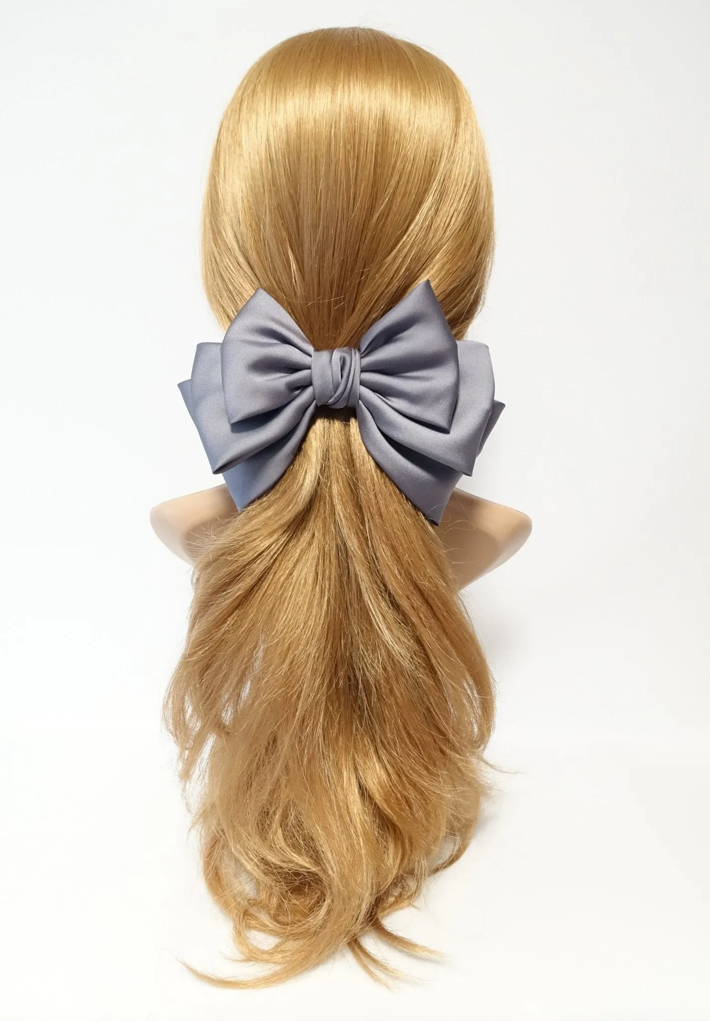 satin layered hair bow french barrette Women solid color stylish hair bow