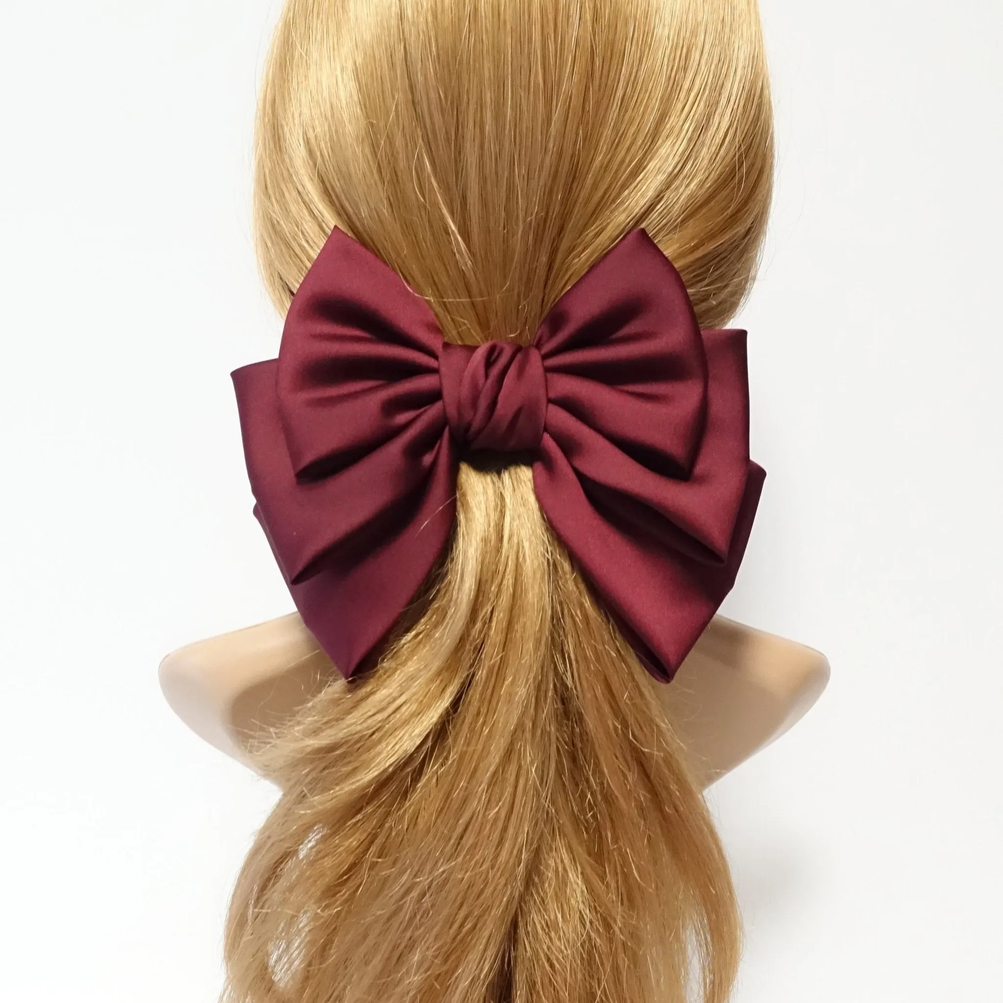 satin layered hair bow french barrette Women solid color stylish hair bow