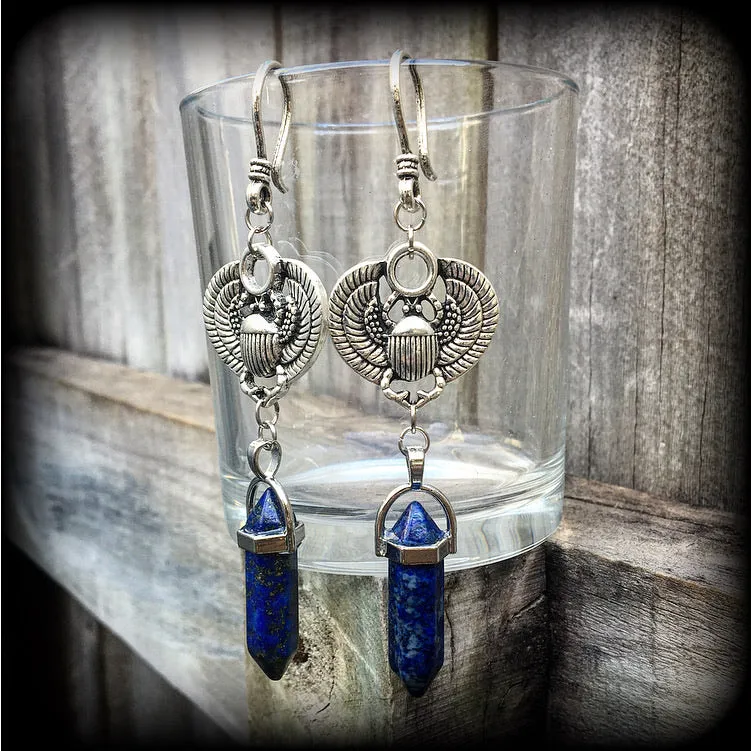 Scarab beetle earrings-Lapis lazuli earrings