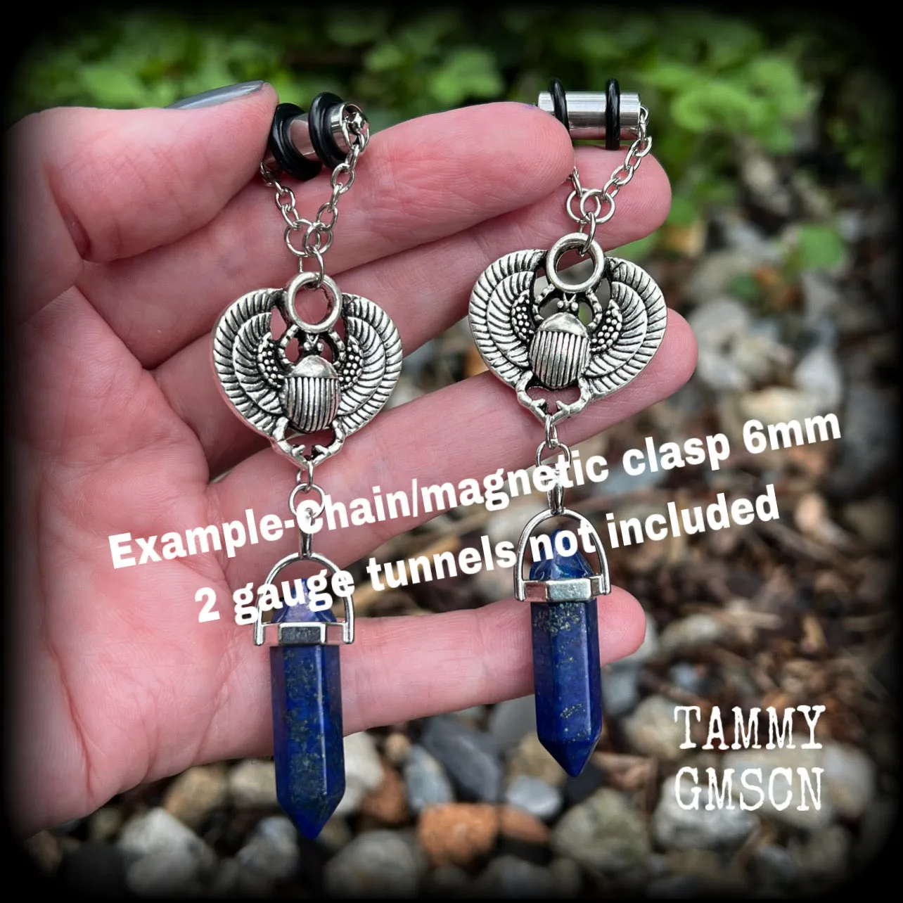 Scarab beetle earrings-Lapis lazuli earrings