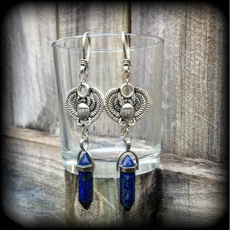 Scarab beetle earrings-Lapis lazuli earrings