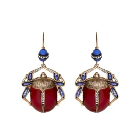 Scarab Earrings with Red and Blue Stones