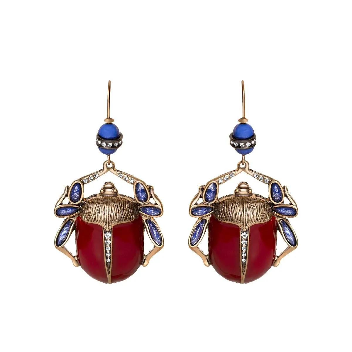 Scarab Earrings with Red and Blue Stones