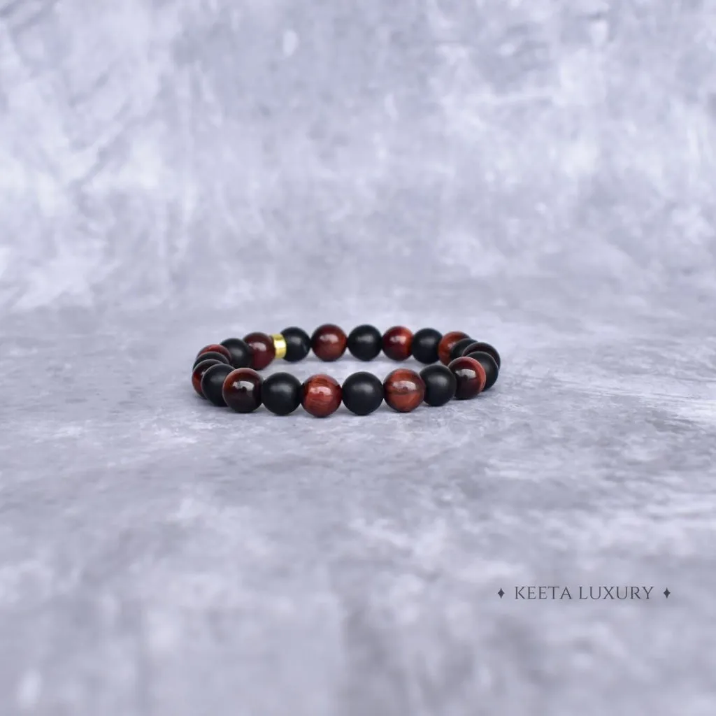 Scarlet Elegance - Red Tiger's Eye & Black Onyx Bracelets