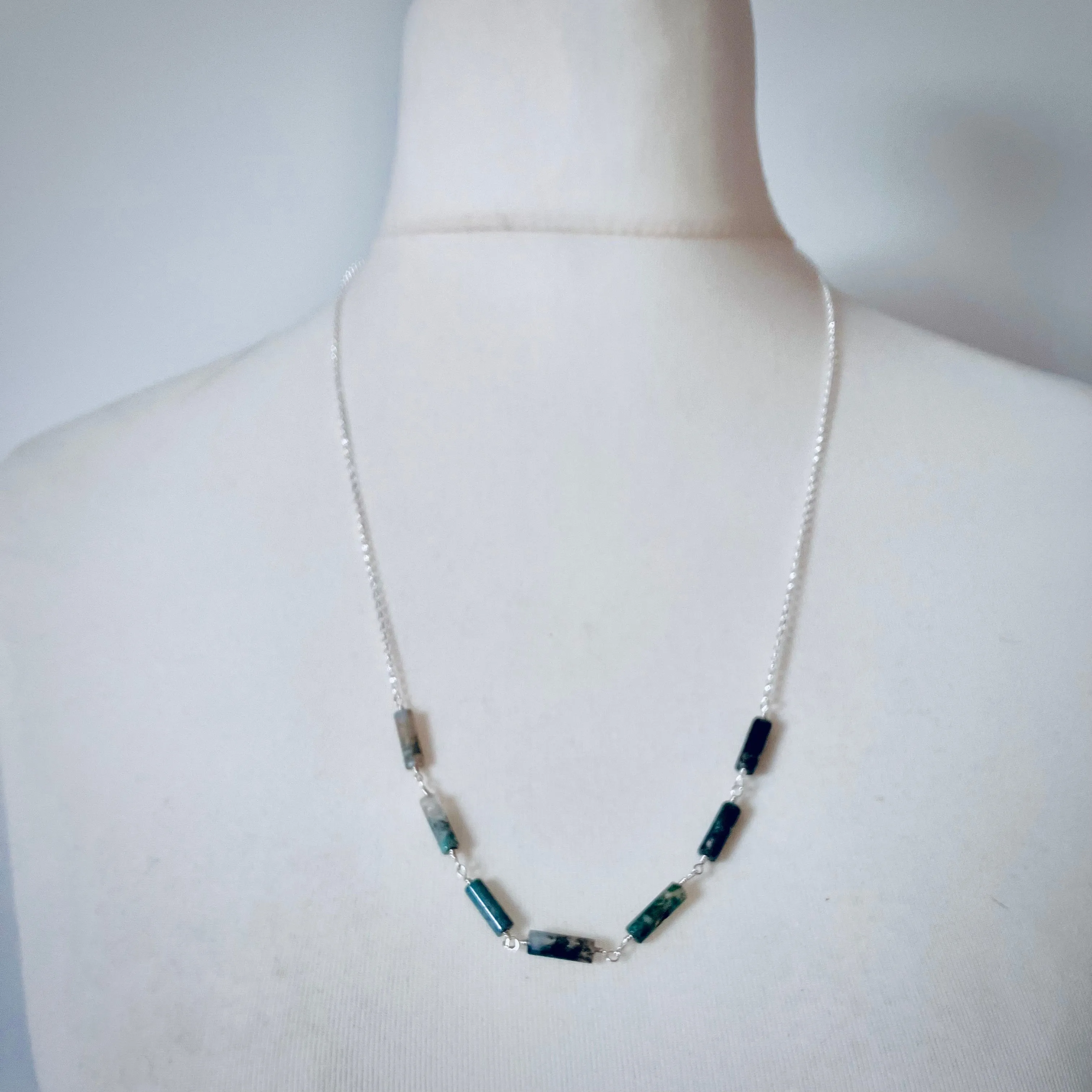 Seven Wonders Necklace with Moss Agate in Sterling