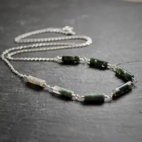 Seven Wonders Necklace with Moss Agate in Sterling