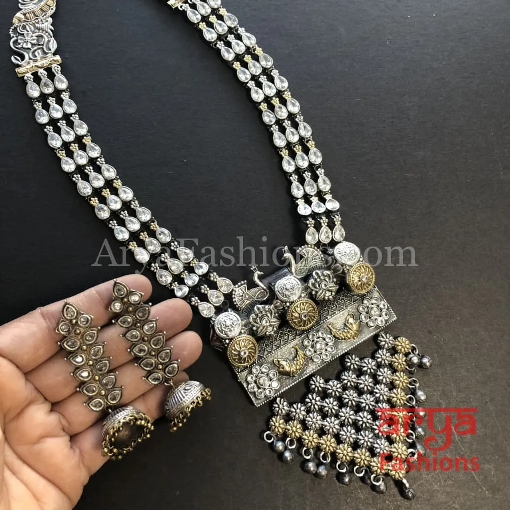 Shaia Silver Oxidized Tribal Necklace with colored Cultured Stones