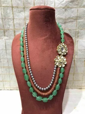 Side Dual Kundan Pendant Necklace