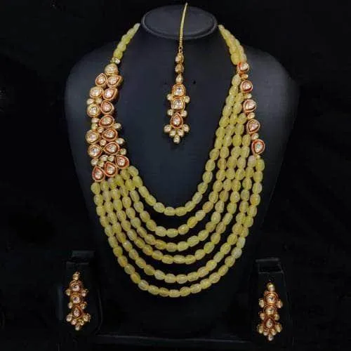 Side Patch Meena Layered Beads Necklace Earring And Teeka Set